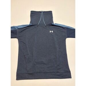 Under Armour Funnel Neck Sweatshirt Womens Small Navy Blue Mesh Trim Activewear